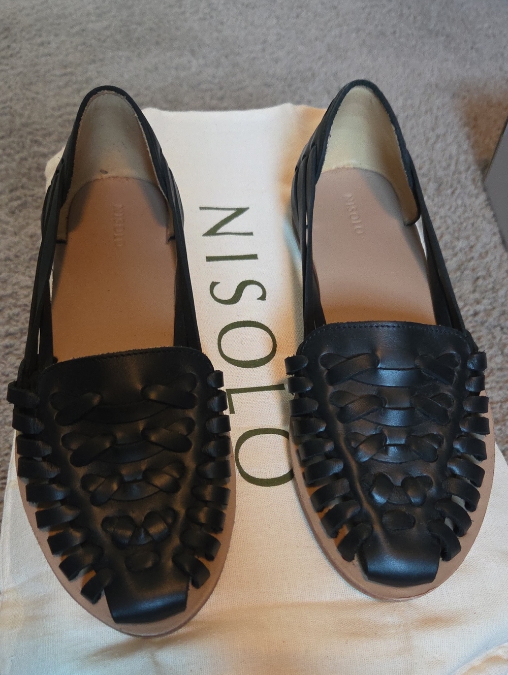 Nisolo Black Woven Leather Slip-On Loafers